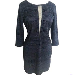 Derek Heart Shift velvet Texture dress large navy